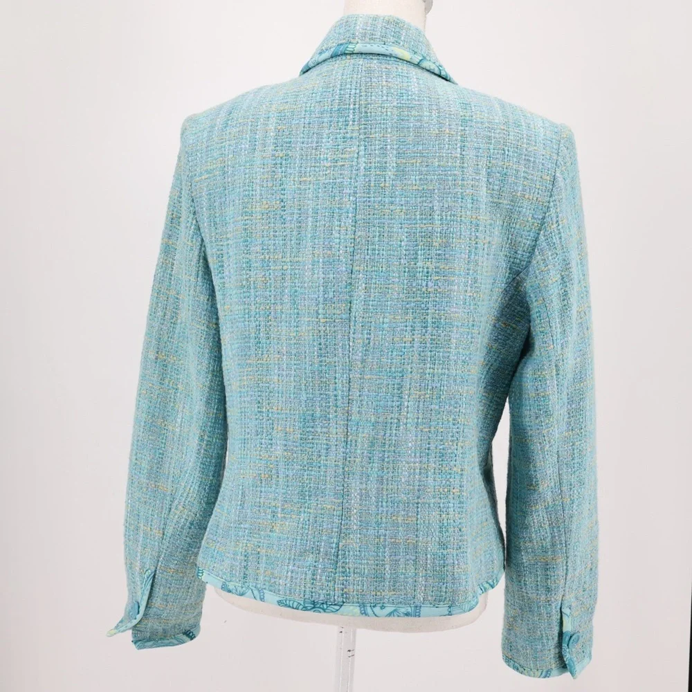 Norton McNaughton Vintage Blue Tweed Blazer Professional Coastal Grandmother 14‎